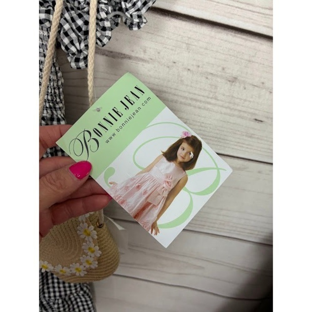 Bonnie Jean‎ Girls Gingham Smocked Tiered Dress with Daisy Trim & Purse Size 12 - Picture 10 of 10